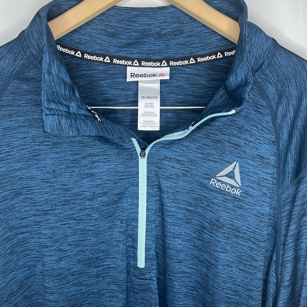 NWT Men’s Reebok Blue Heather Quarter-Zip Top - Picture 2 of 4